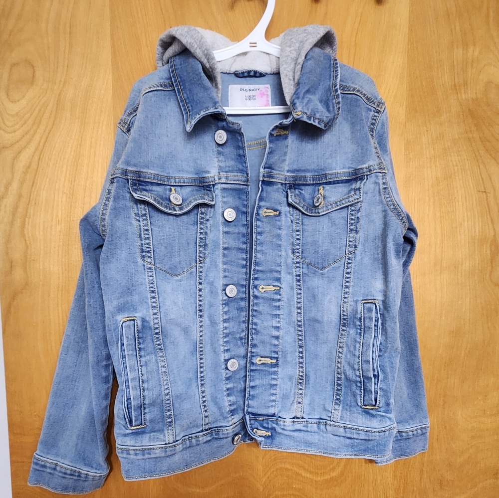 Boys Old Navy Jean Jacket with Faux Hoodie hood Large